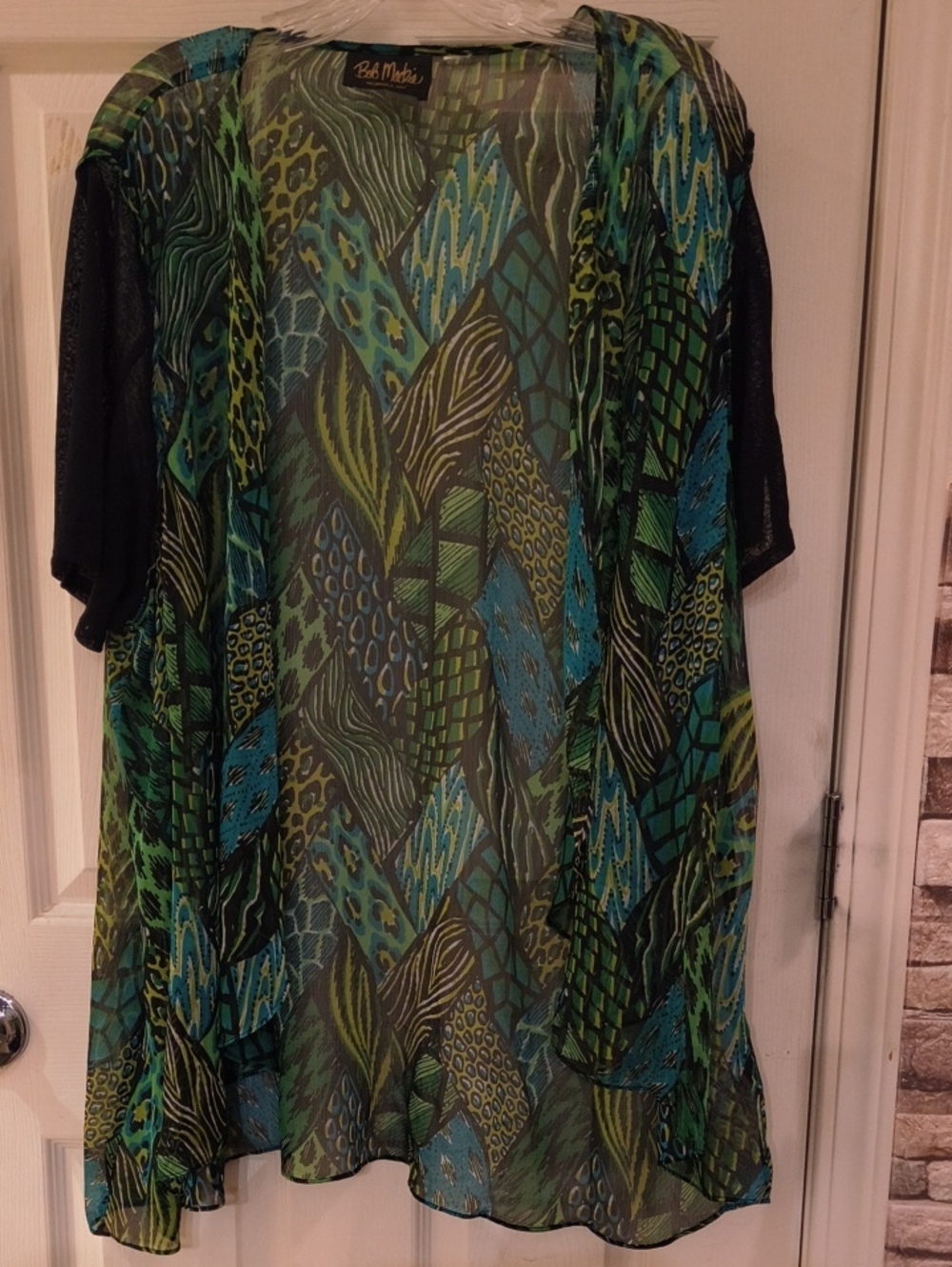 Bob Mackie Green & Blue Patterned Sheer Kimo